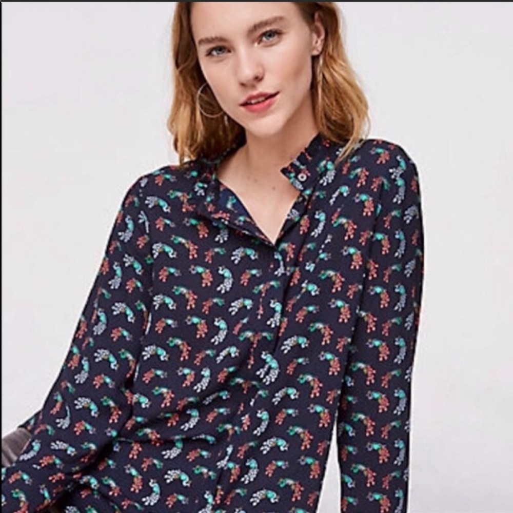 LOFT Peacock Print Button Down Shirt
